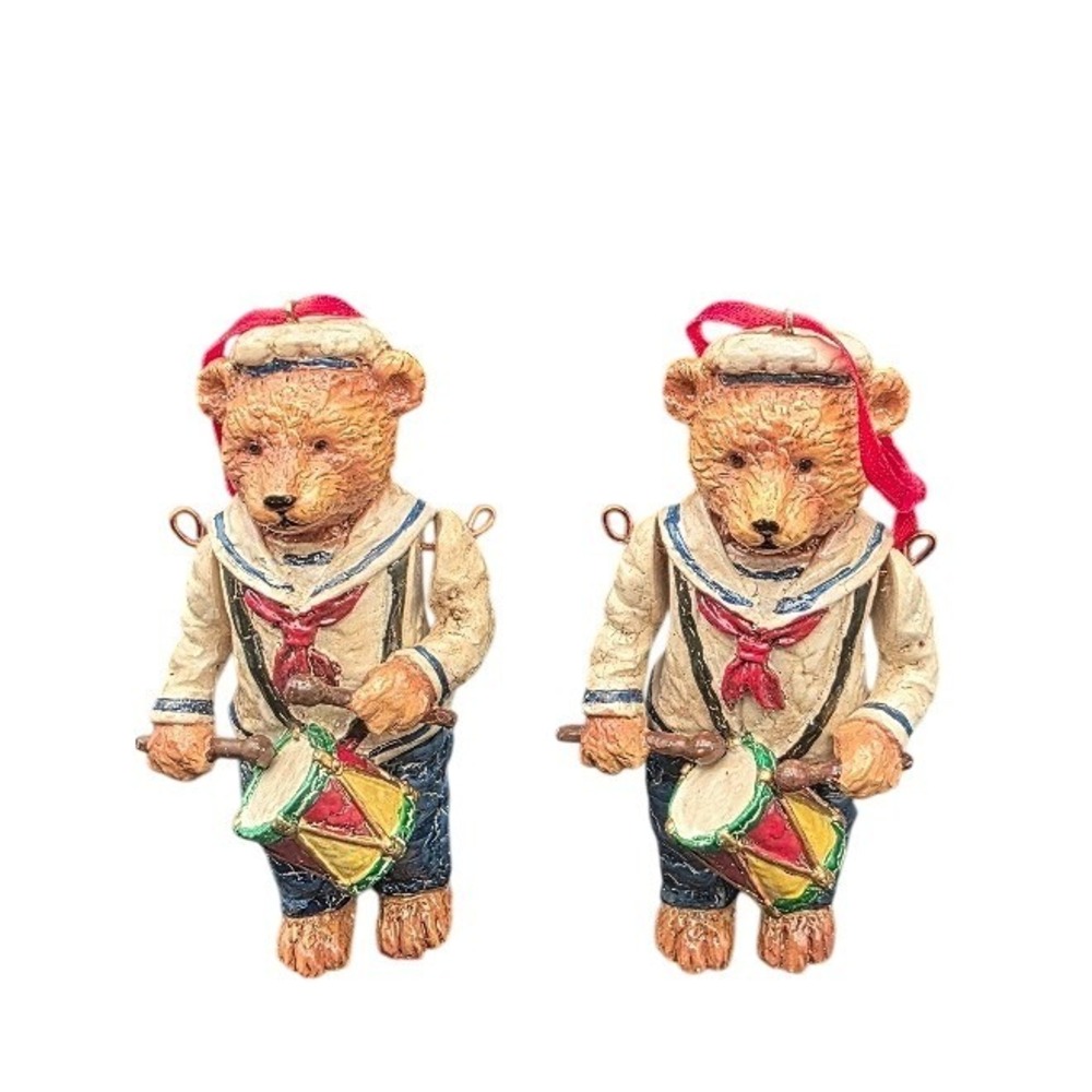 VTG Sailor Bear Drummer Ornaments Articulated Arms Lot‎ of 2 Bethany Lowe Design